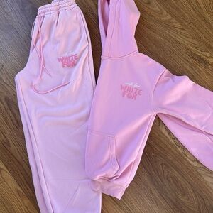 White Fox Pink Hoodie and Sweatpants Set